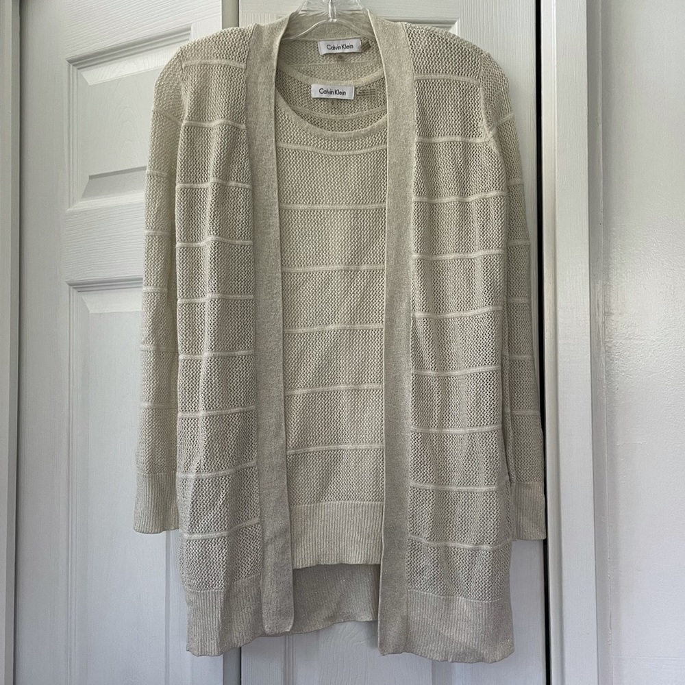 Calvin Klein | Matching Mesh Knit Tank Top Blouse and Cardigan Set Size XS